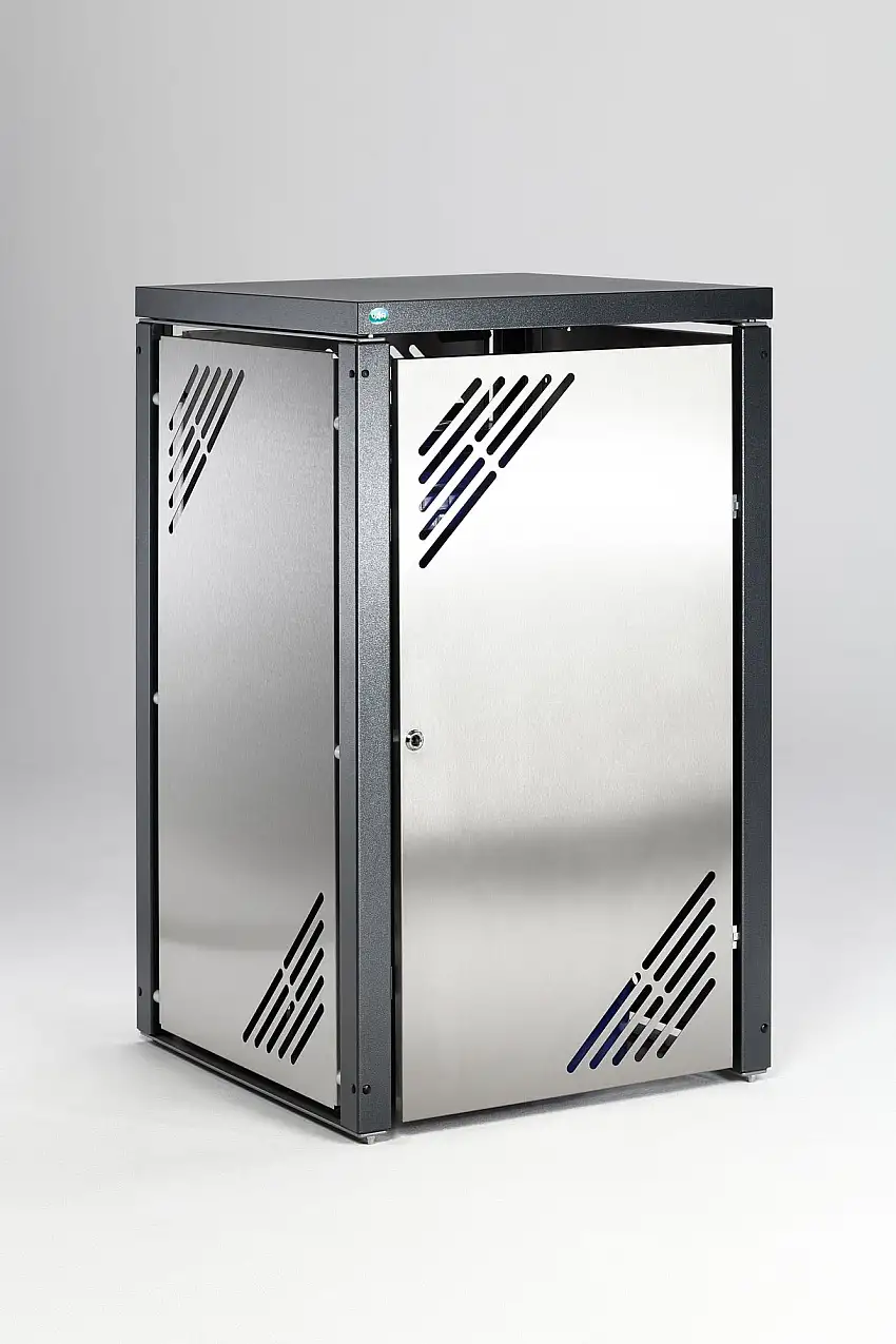 Robuster Mülltonnenschrank mit Deckel inkl. Gasdruckdämpfer | HxBxT 127x77x81cm | Edelstahl | Grau