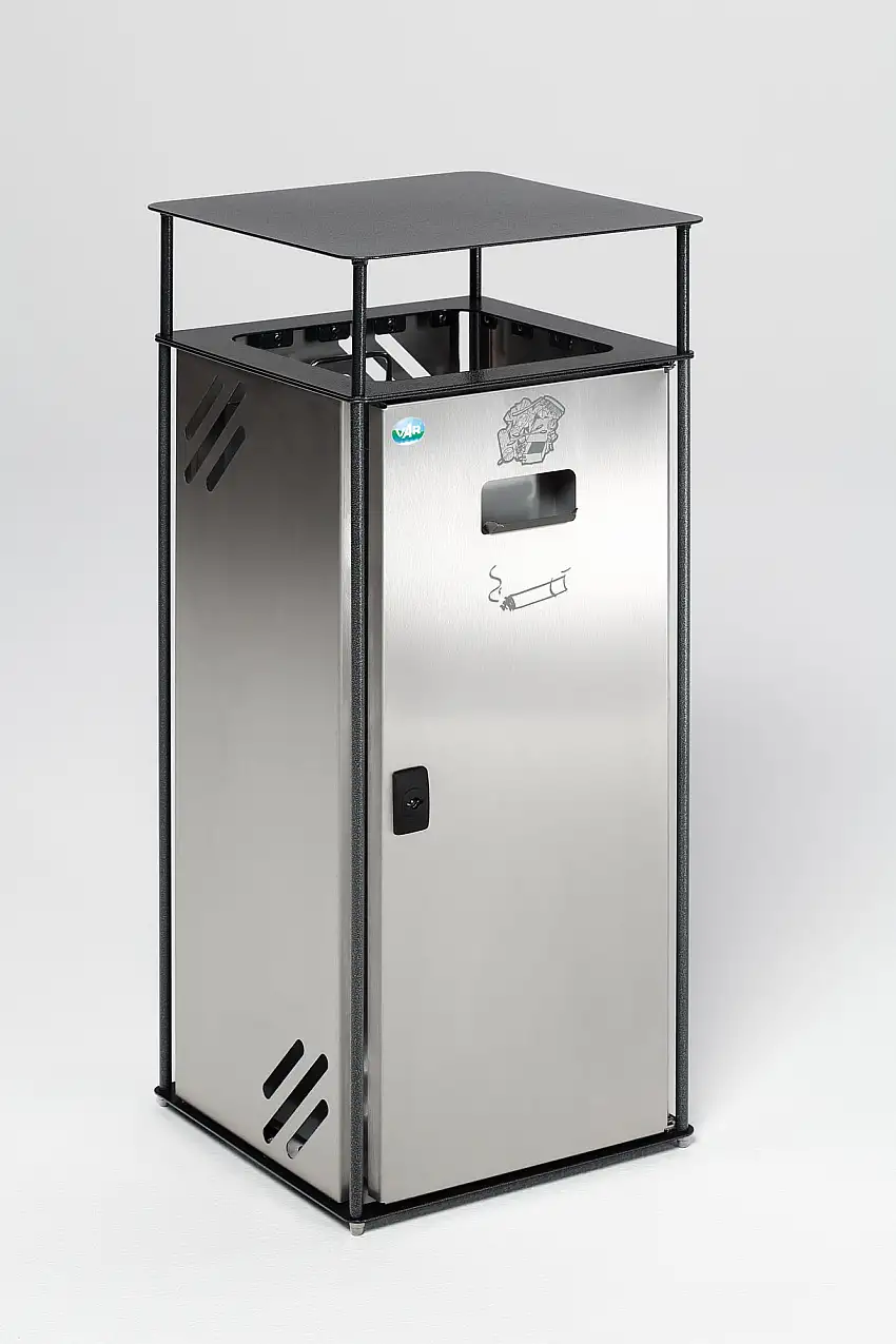 Robuster Kombiascher mit Dach und Einwurfrahmen | 51 Liter, HxBxT 90x40x40cm | Verzinkter Stahl | Grau