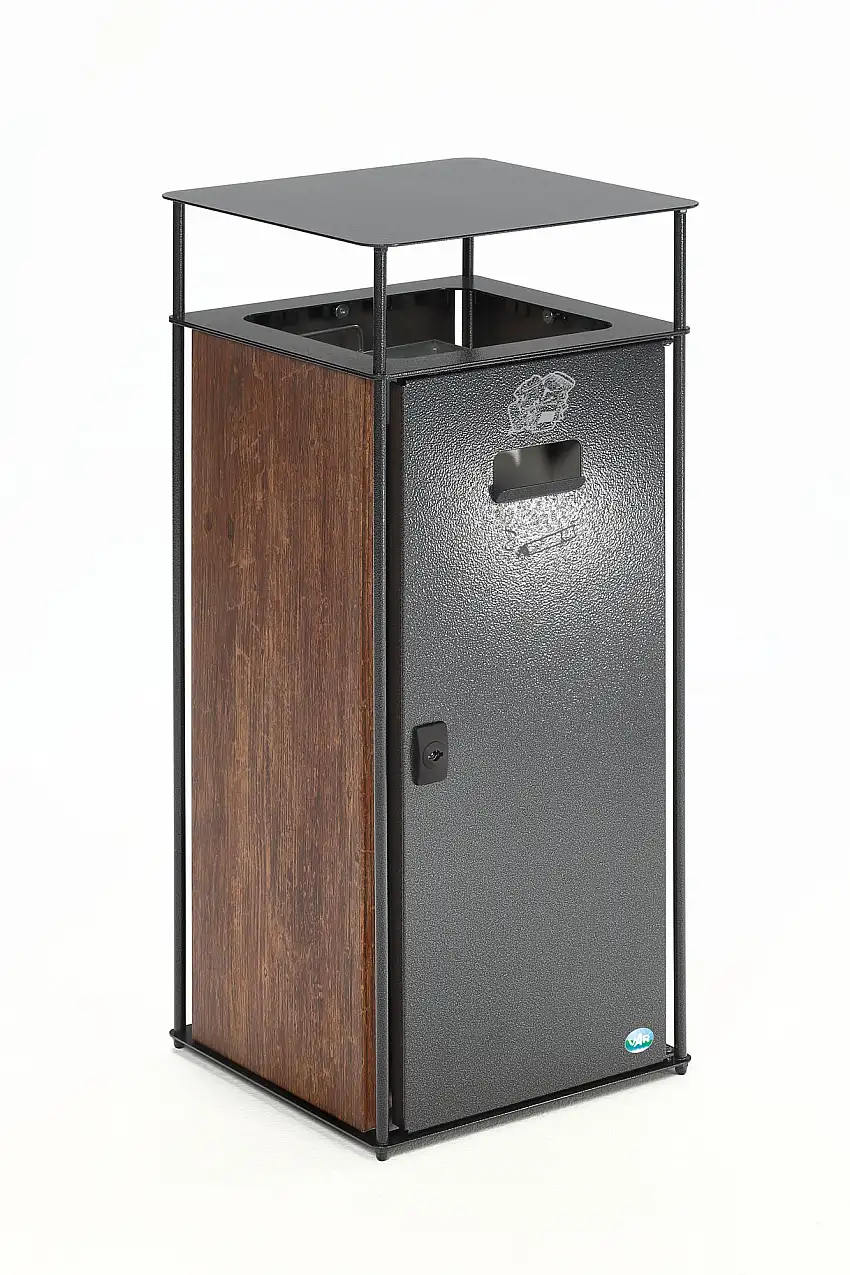 Robuster Kombiascher mit Dach und Einwurfrahmen | 51 Liter, HxBxT 90x40x40cm | Verzinkter Stahl | Braun-Anthrazit
