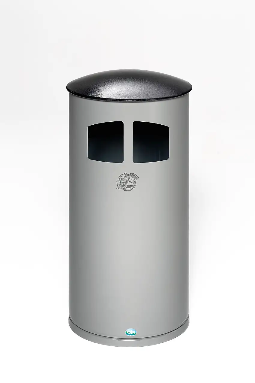 Robuster Kombiascher mit Deckel + Inneneinsatz | HxBxT 92x44,5x44,5cm | Verzinkter Stahl | Grau