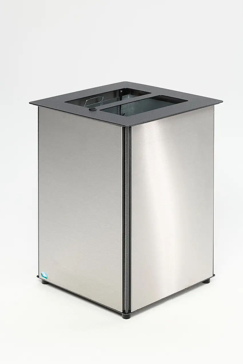 Robuster Abfallsammler mit Deckel aufklappbar | 80 Liter, HxBxT 73x50,5x50,5cm | Verzinkter Stahl | Edelstahl-Grau