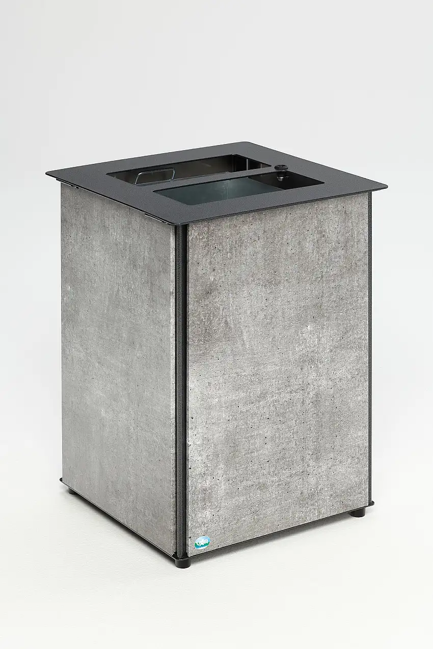 Robuster Abfallsammler mit Deckel aufklappbar | 80 Liter, HxBxT 73x50,5x50,5cm | Verzinkter Stahl | Grau-Edelstahl