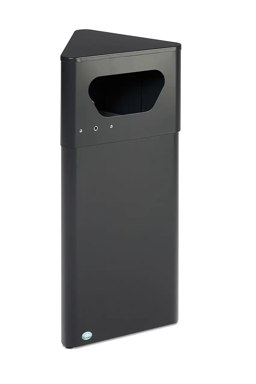 Robuster Abfallsammler eckig mit Inneneinsatz | 32 Liter, HxBxT 90x36,5x41cm | Verzinkter Stahl | Schwarz