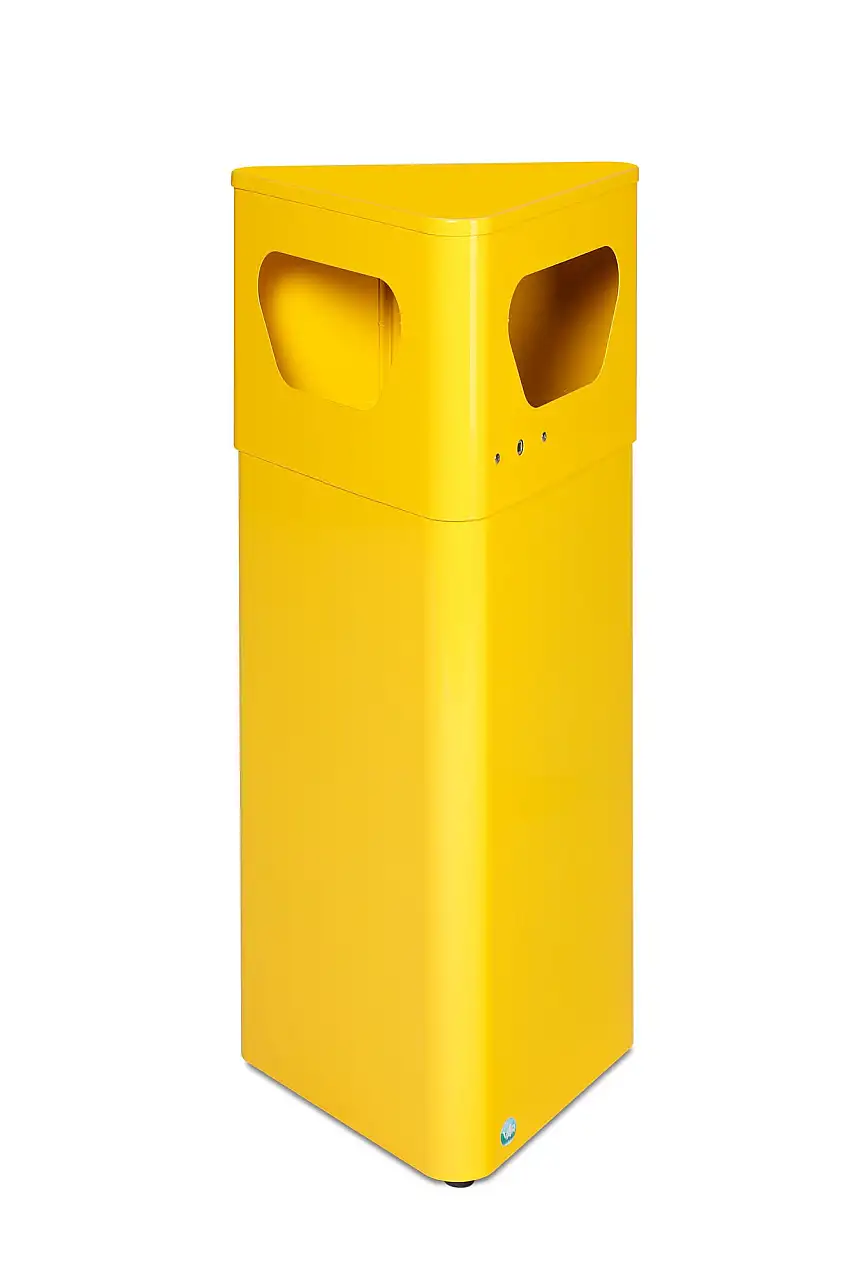 Robuster Abfallsammler eckig mit Inneneinsatz | 32 Liter, HxBxT 90x36,5x41cm | Verzinkter Stahl | Gelb
