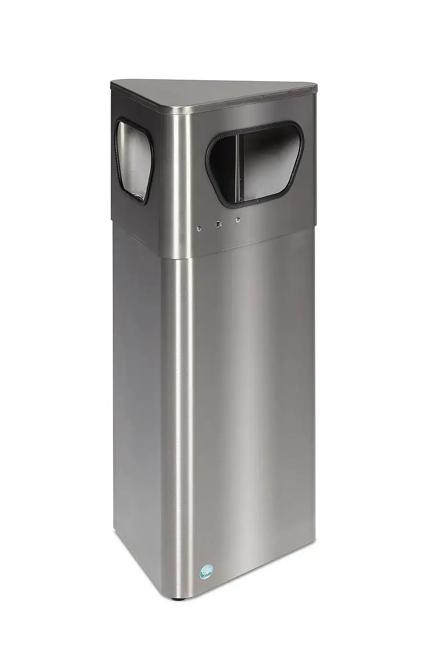Robuster Abfallsammler eckig mit Inneneinsatz | 32 Liter, HxBxT 90x36,5x41cm | Edelstahl