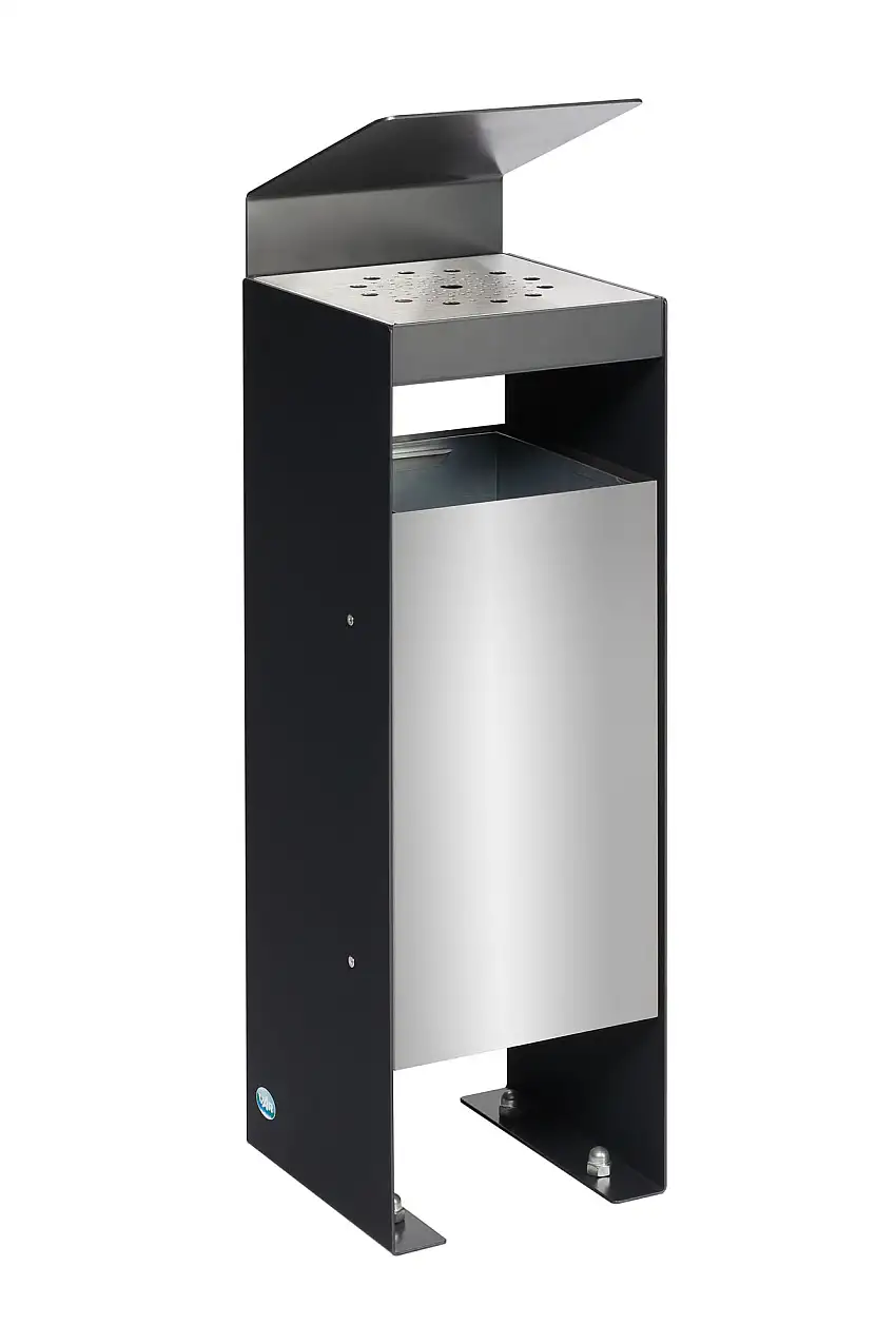 Robuster Kombiascher mit Dach | 60 Liter, HxBxT 92x25x25cm | Verzinkter Stahl | Schwarz