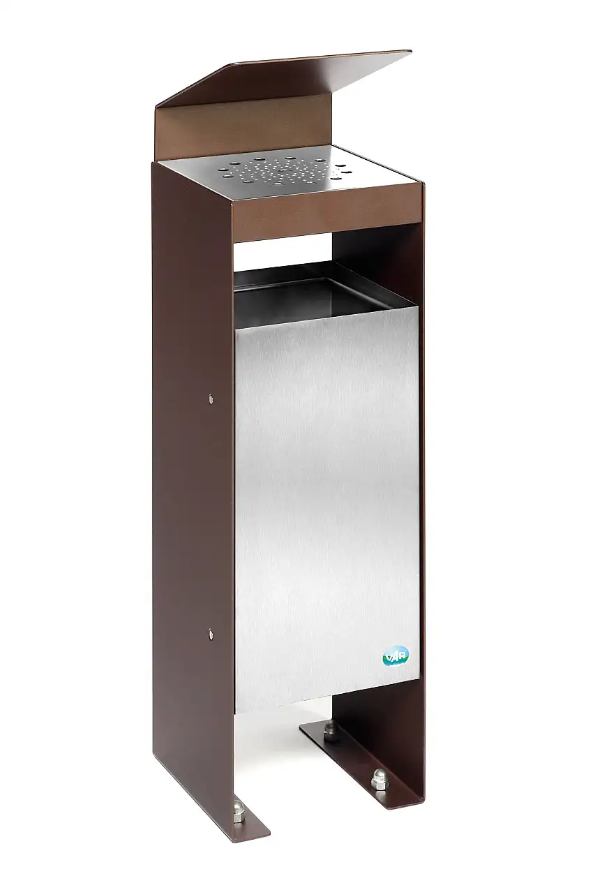 Robuster Kombiascher mit Dach | 60 Liter, HxBxT 92x25x25cm | Verzinkter Stahl | Braun