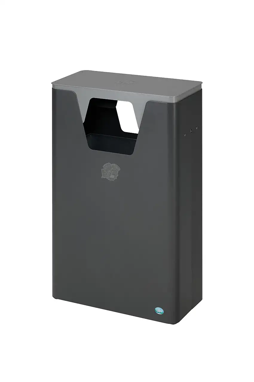 Robuster Wertstoffsammler mit abnehmbarem Deckel | 60 Liter, HxBxT 82,5x50x25cm | Verzinkter Stahl | Silber