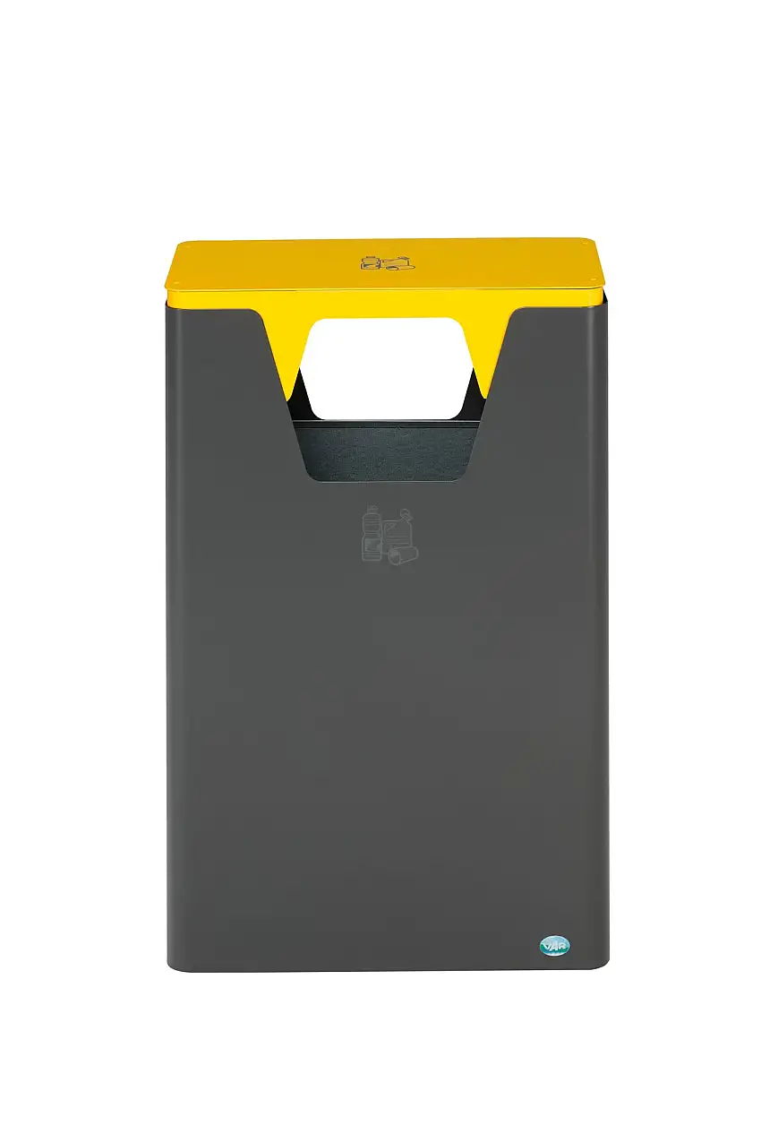 Robuster Wertstoffsammler mit abnehmbarem Deckel | 60 Liter, HxBxT 82,5x50x25cm | Verzinkter Stahl | Gelb