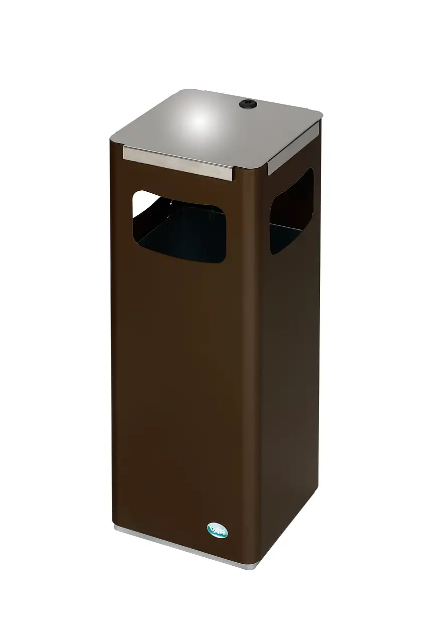 Robuster & modularer Wertstoffsammler mit Edelstahldeckel | 22 Liter, HxBxT 68x25x25cm | Verzinkter Stahl | Braun
