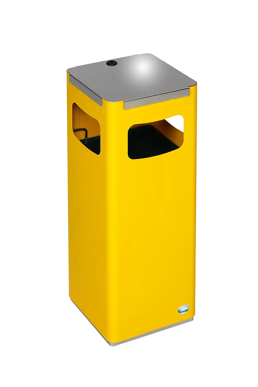 Robuster & modularer Wertstoffsammler mit Edelstahldeckel | 22 Liter, HxBxT 68x25x25cm | Verzinkter Stahl | Gelb