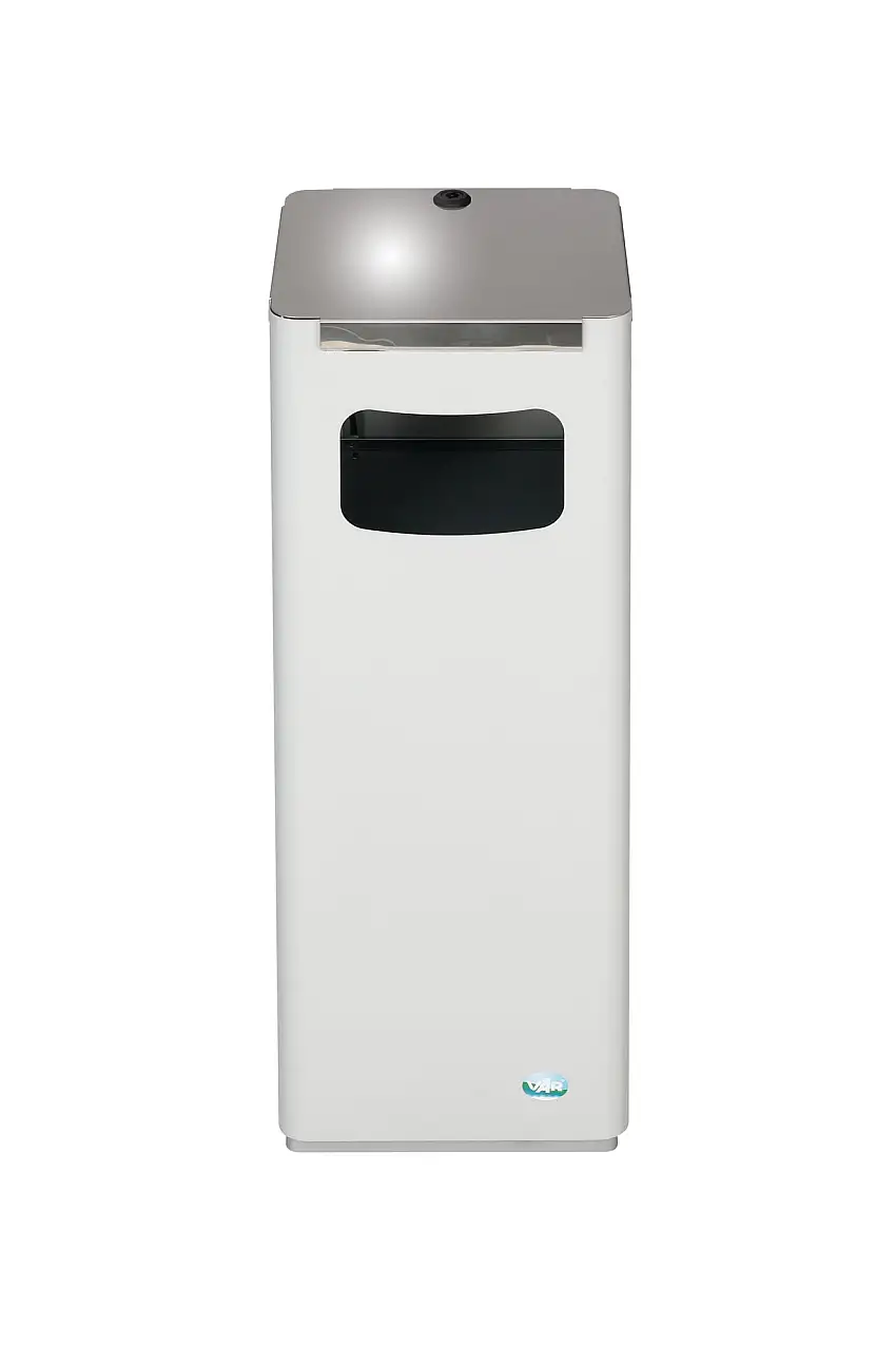 Robuster & modularer Wertstoffsammler mit Edelstahldeckel | 22 Liter, HxBxT 68x25x25cm | Verzinkter Stahl | Lichtgrau