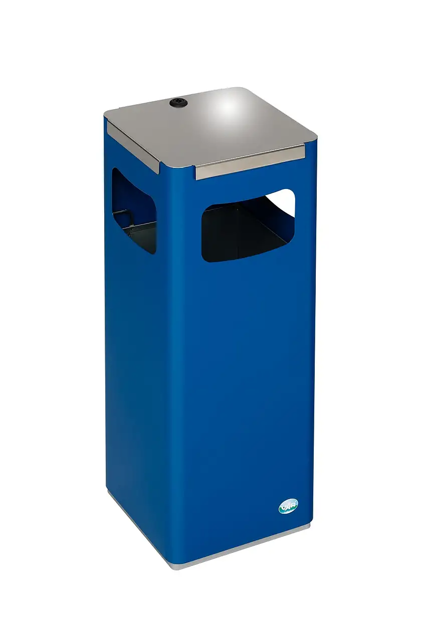 Robuster & modularer Wertstoffsammler mit Edelstahldeckel | 22 Liter, HxBxT 68x25x25cm | Verzinkter Stahl | Blau