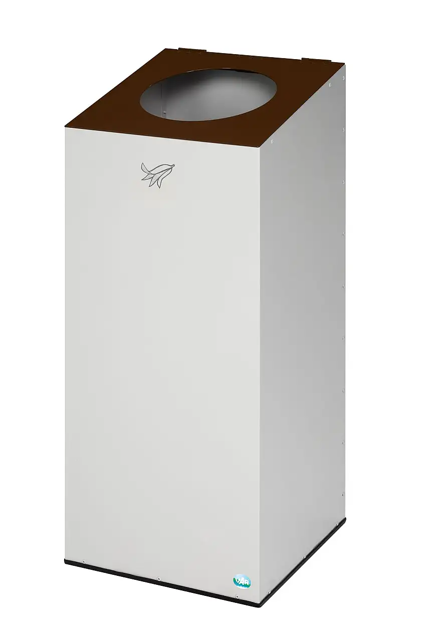 Robuster & modularer Wertstoffsammler mit runder Einwurföffnung | 100 Liter, HxBxT 89x38x38cm | Verzinkter Stahl | Lichtgrau/Braun