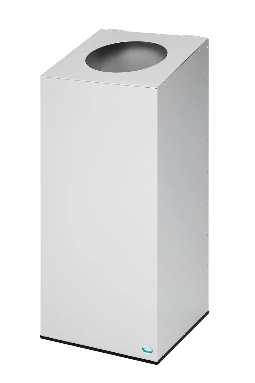 Robuster & modularer Wertstoffsammler mit runder Einwurföffnung | 100 Liter, HxBxT 89x38x38cm | Verzinkter Stahl | Lichtgrau/Lichtgrau