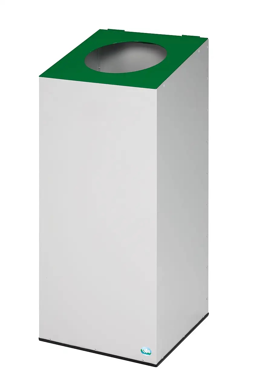 Robuster & modularer Wertstoffsammler mit runder Einwurföffnung | 100 Liter, HxBxT 89x38x38cm | Verzinkter Stahl | Lichtgrau/Smaragdgrün