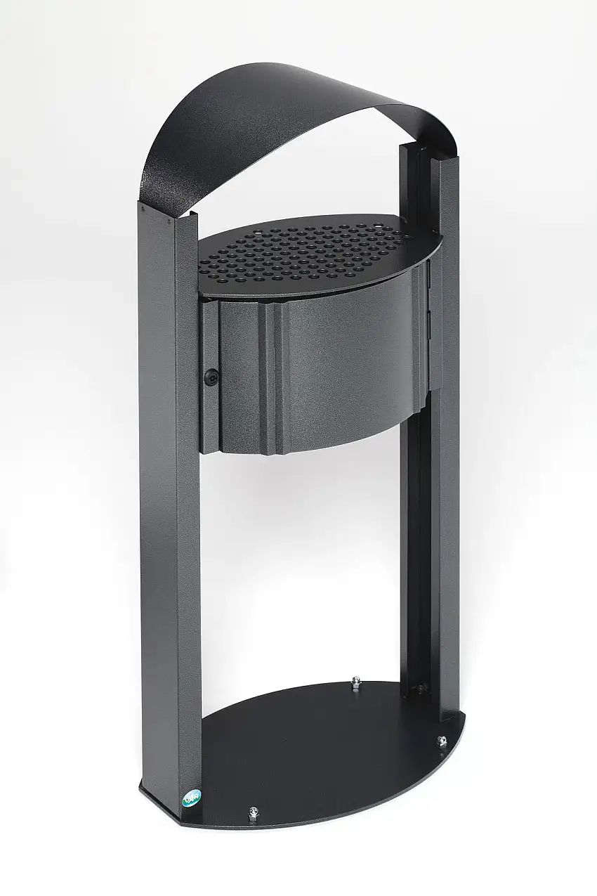 Robuster Standabfallsammler mit Schutzdach für den Aussenbereich | 50 Liter, HxBxT 80x48x35cm | Verzinkter & pulverbeschichteter Stahl | Antik-Silber