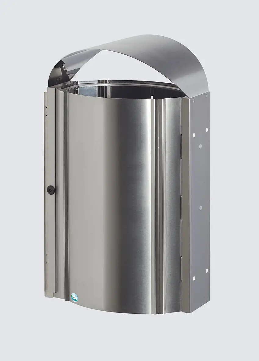 Robuster Standabfallsammler mit Schutzdach für den Aussenbereich | 50 Liter, HxBxT 80x48x35cm | Edelstahl