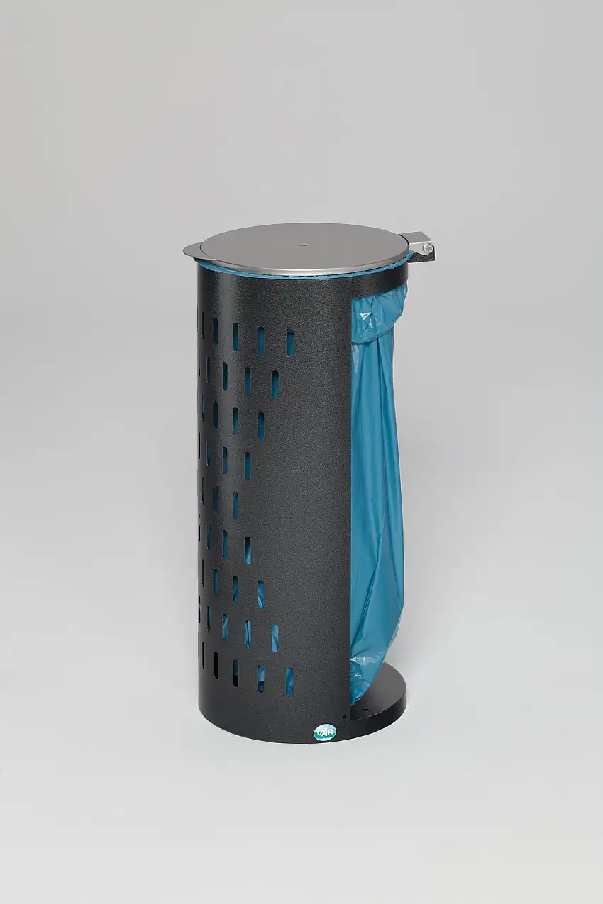 Kompakter Abfallsammler gelocht mit Deckel | 35cm Einfüllöffnung | HxBxT 85x44x44cm | Stahl | Grau