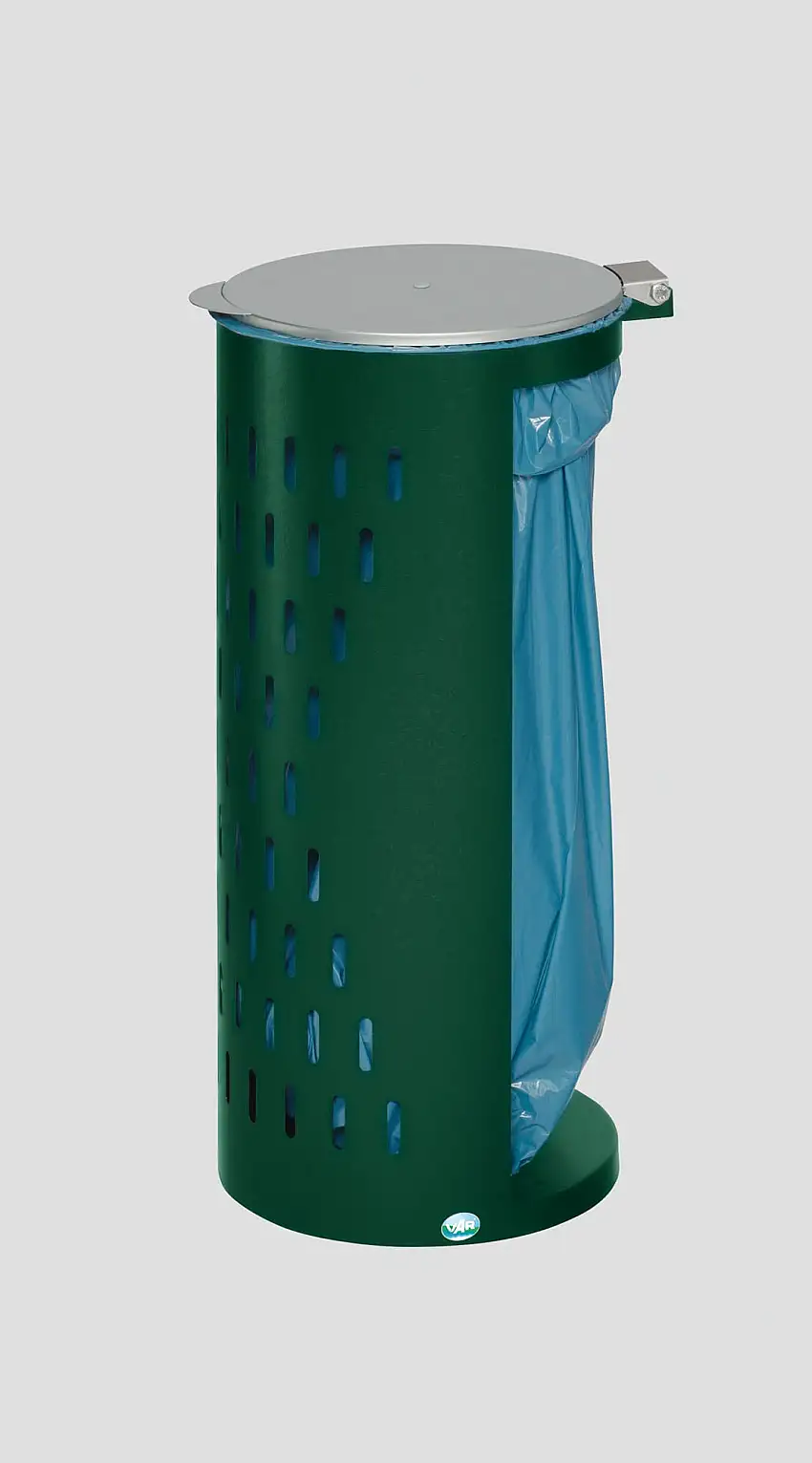 Kompakter Abfallsammler gelocht mit Deckel | 35cm Einfüllöffnung | HxBxT 85x44x44cm | Stahl | Grün