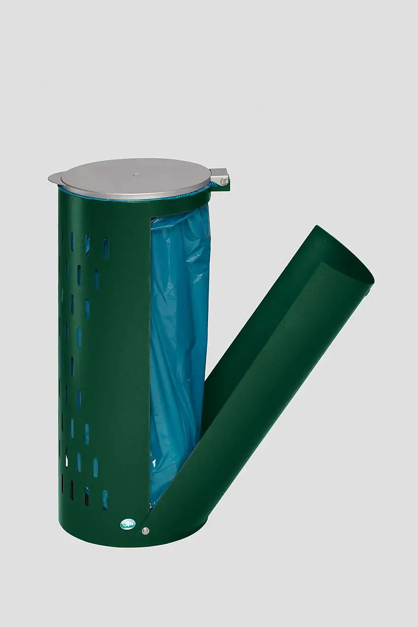 Kompakter Abfallsammler gelocht mit Deckel & Klapptür | 35cm Einfüllöffnung | HxBxT 85x44x44cm | Stahl | Grün
