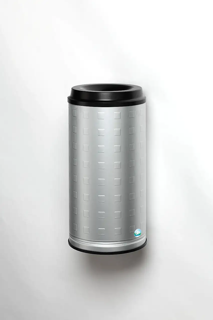 Dekorativer Papierkorb mit Kantenschutz | Wandgerät | 20 Liter, HxBxT 50x25x25cm | Aluminium | Silber