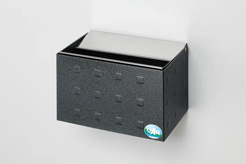Wandascher mit hochklappbarer Vorderwand | 0,8 Liter, HxBxT 12,5x20x12,5cm | Aluminium | Grau