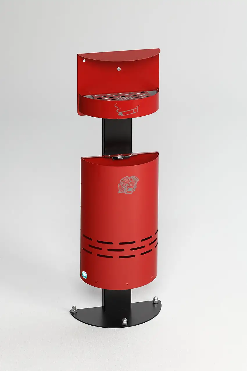 Kombiascher mit Schutzdach verschließbar | 13 Liter, HxBxT 99x34x20cm | Verzinkter Stahl | Rot