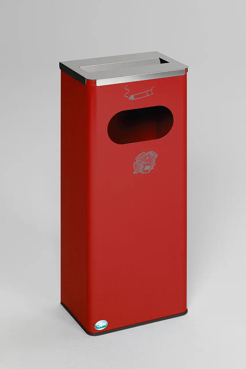 Robuster Kombiascher mit Edelstahl-Abdeckung | HxBxT 76x31x22cm | Verzinkter Stahl | Rot