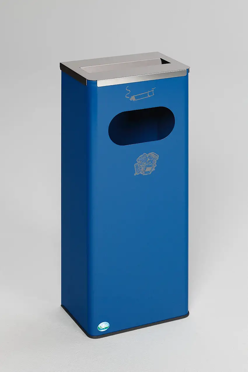 Robuster Kombiascher mit Edelstahl-Abdeckung | HxBxT 76x31x22cm | Verzinkter Stahl | Blau