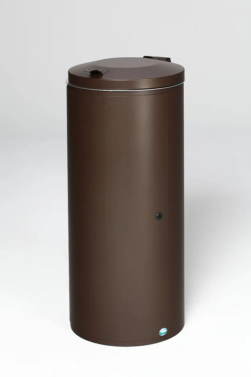 Abfallsammler mit Einflügeltür + Doppelbart-Schloss | 120 Liter, HxBxT 98x44x44cm | Verzinkter Stahl | Braun