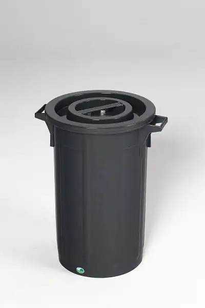 Robuster Abfallsammler mit Deckel | Stapelbar | 90 Liter, HxBxT 70x51x51cm | Kunststoff | Schwarz