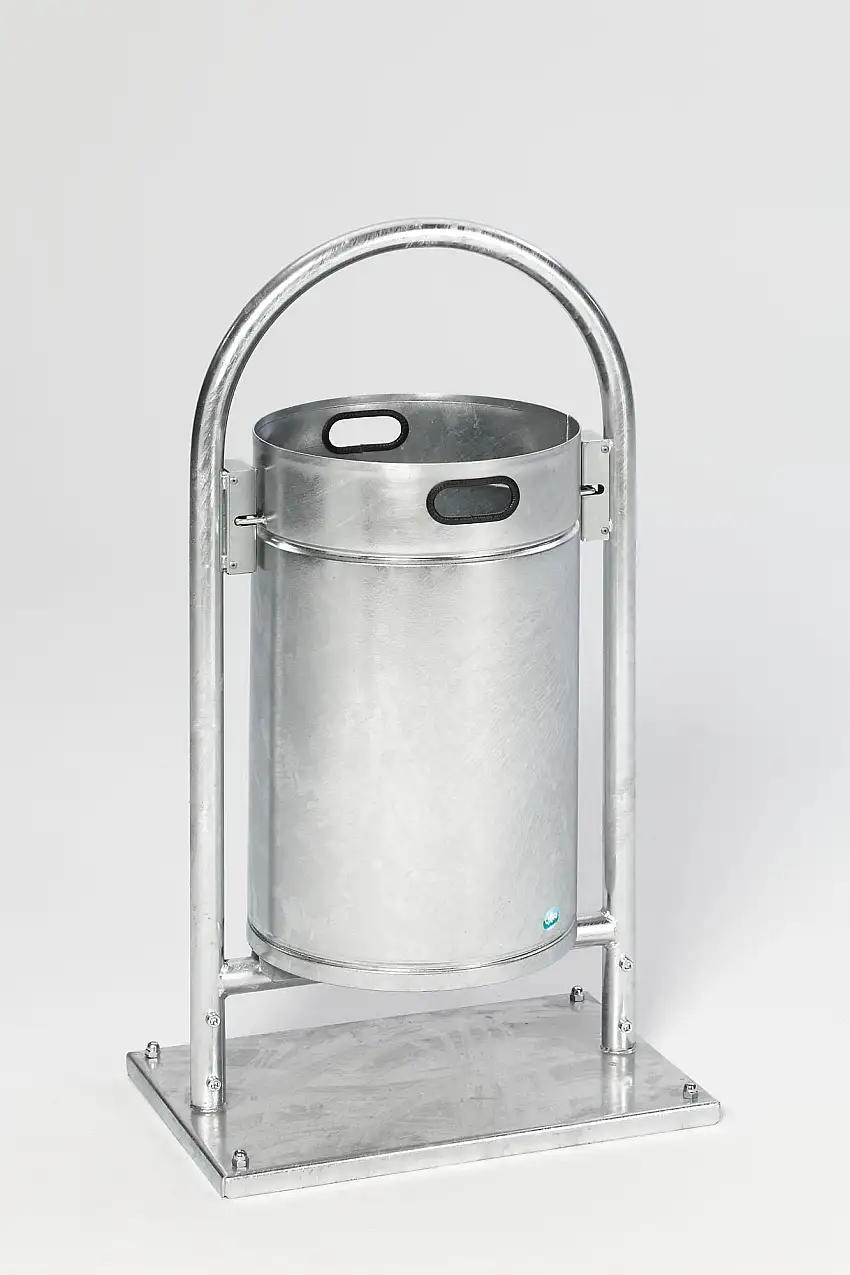 Robuster Rohrbogenständer für Abfälle | mit Bodenplatte | 60 Liter, HxBxT 110x60x40cm | Verzinkter Stahl | Feuerverzinkt