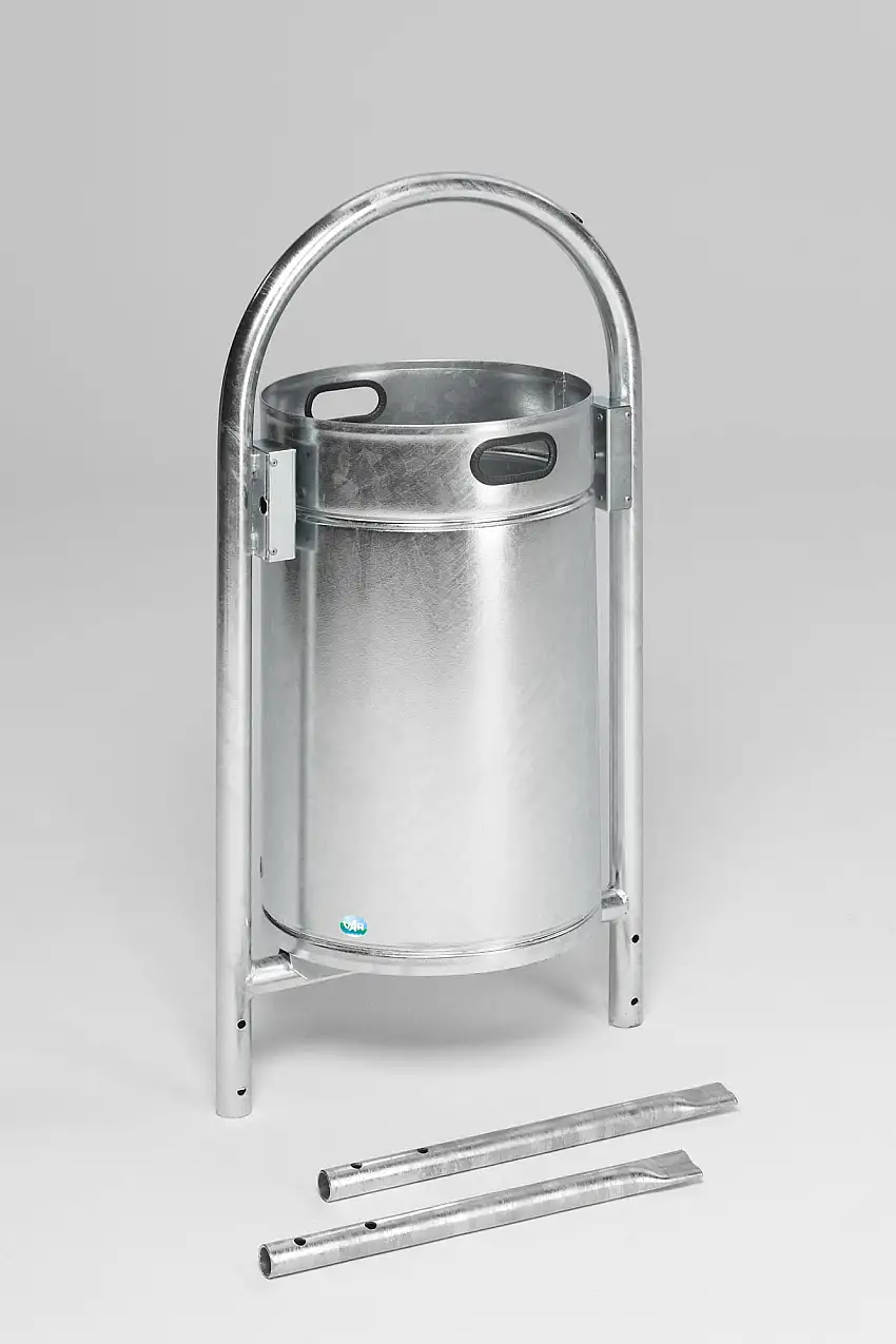 Robuster Rohrbogenständer für Abfälle | zum Einbetonieren | 60 Liter, HxBxT 145x60x40cm | Verzinkter Stahl | Feuerverzinkt