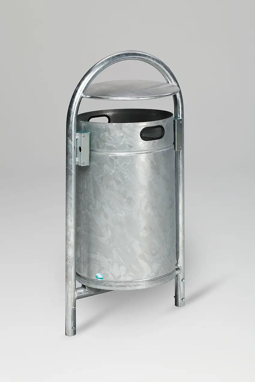 Robuster Rohrbogenständer für Abfälle | mit Dach | zum Einbetonieren | 60 Liter, HxBxT 145x60x40cm | Verzinkter Stahl | Feuerverzinkt