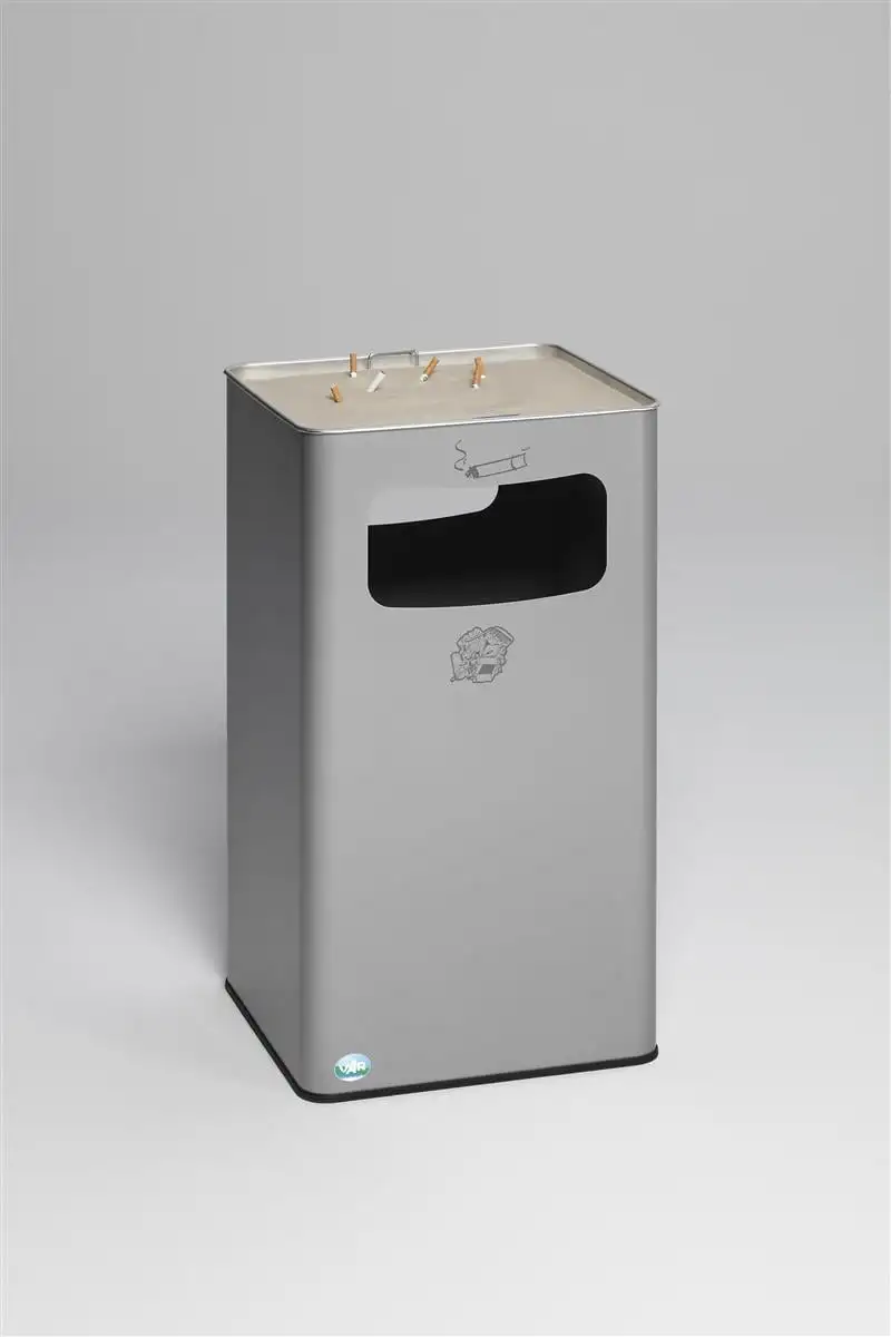 Klassischer Kombiascher eckig | HxBxT 75,5x43x43cm | Verzinkter Stahl | Silber