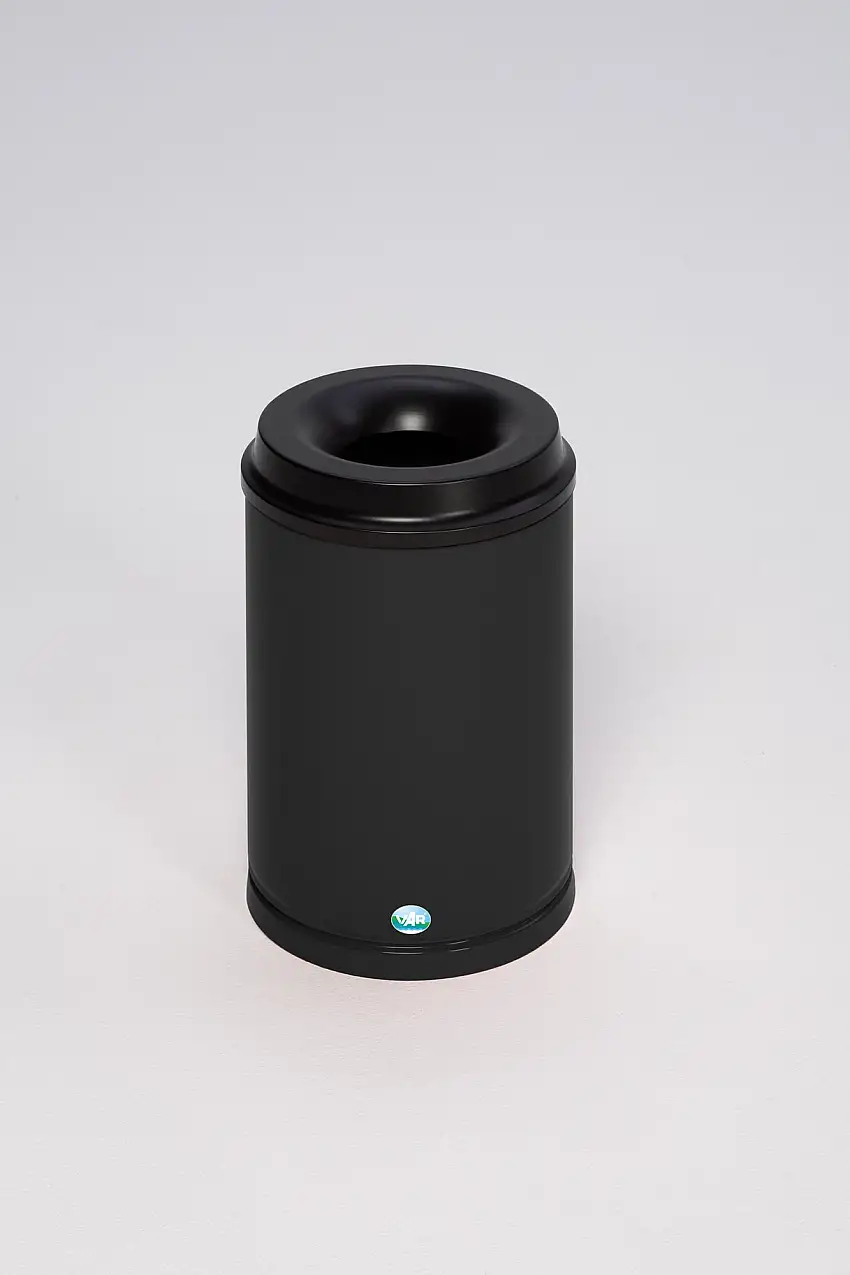 Selbstlöschender Papierkorb | 15 Liter, HxBxT 37x25x25cm | Verzinkter Stahl | Schwarz