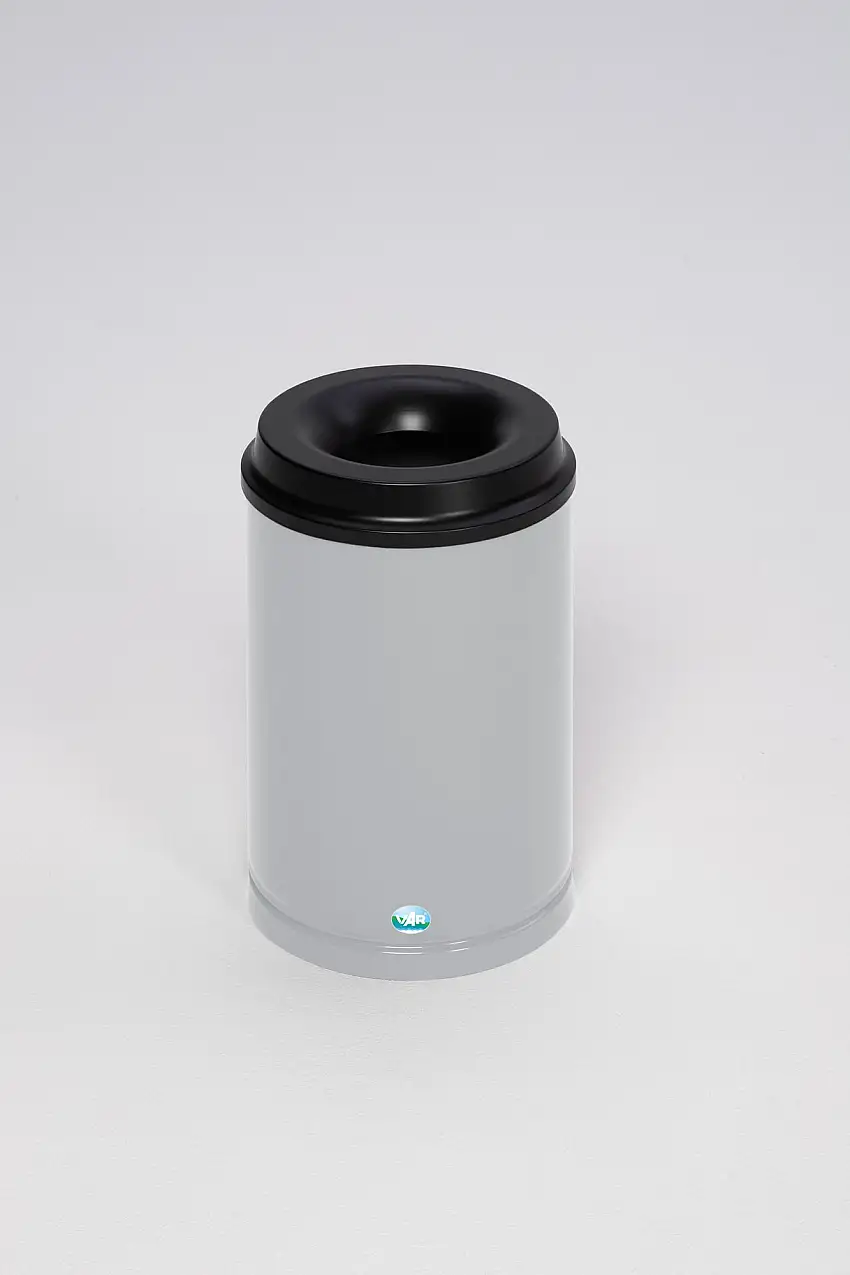 Selbstlöschender Papierkorb | 15 Liter, HxBxT 37x25x25cm | Verzinkter Stahl | Grau