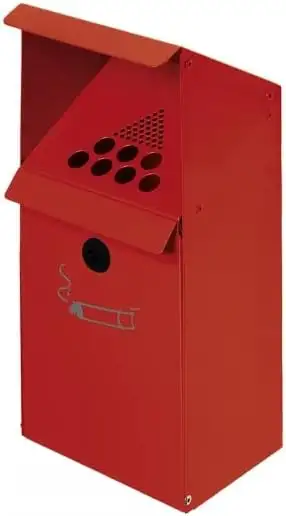 Großvolumiger Wandascher mit Schutzdach | 3,7 Liter, HxBxT 41x18x15cm | Verzinkter Stahl | Rot