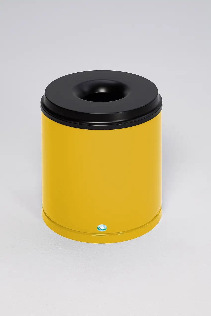 Selbstlöschender Papierkorb | 30 Liter, HxBxT 40x37x37cm | Verzinkter Stahl | Gelb