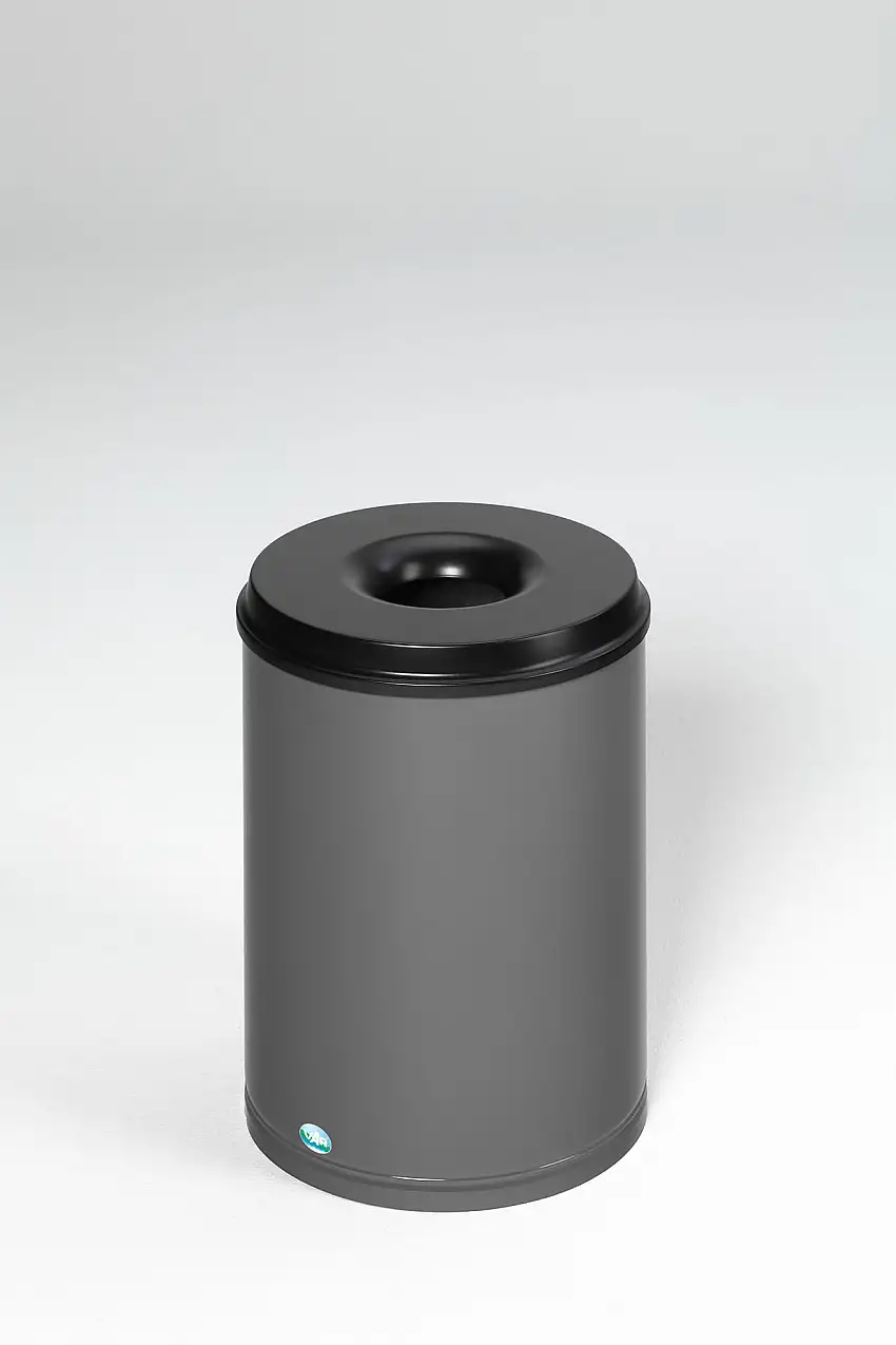 Selbstlöschender Papierkorb | 50 Liter, HxBxT 53x37x37cm | Verzinkter Stahl | Grau