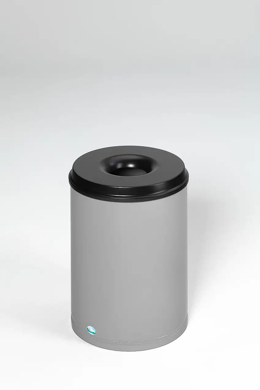 Selbstlöschender Papierkorb | 50 Liter, HxBxT 53x37x37cm | Verzinkter Stahl | Silber