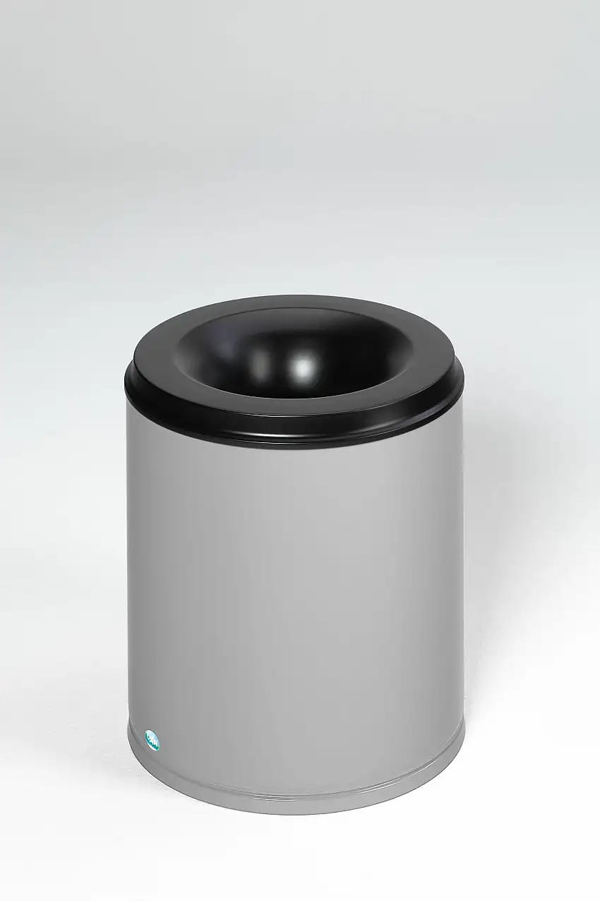 Selbstlöschender Papierkorb | 80 Liter, HxBxT 56x46,5x46,5cm | Verzinkter Stahl | Silber