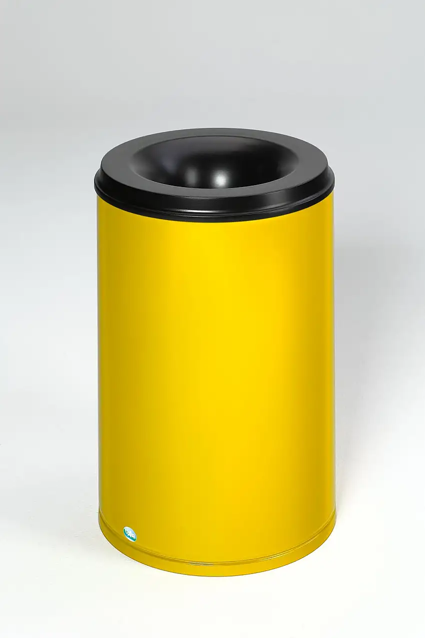 Selbstlöschender Papierkorb | 110 Liter, HxBxT 75x46,5x46,5cm | Verzinkter Stahl | Gelb