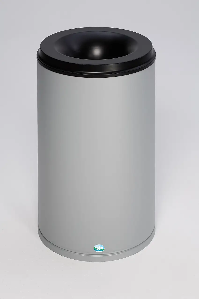 Selbstlöschender Papierkorb | 110 Liter, HxBxT 75x46,5x46,5cm | Verzinkter Stahl | Silber