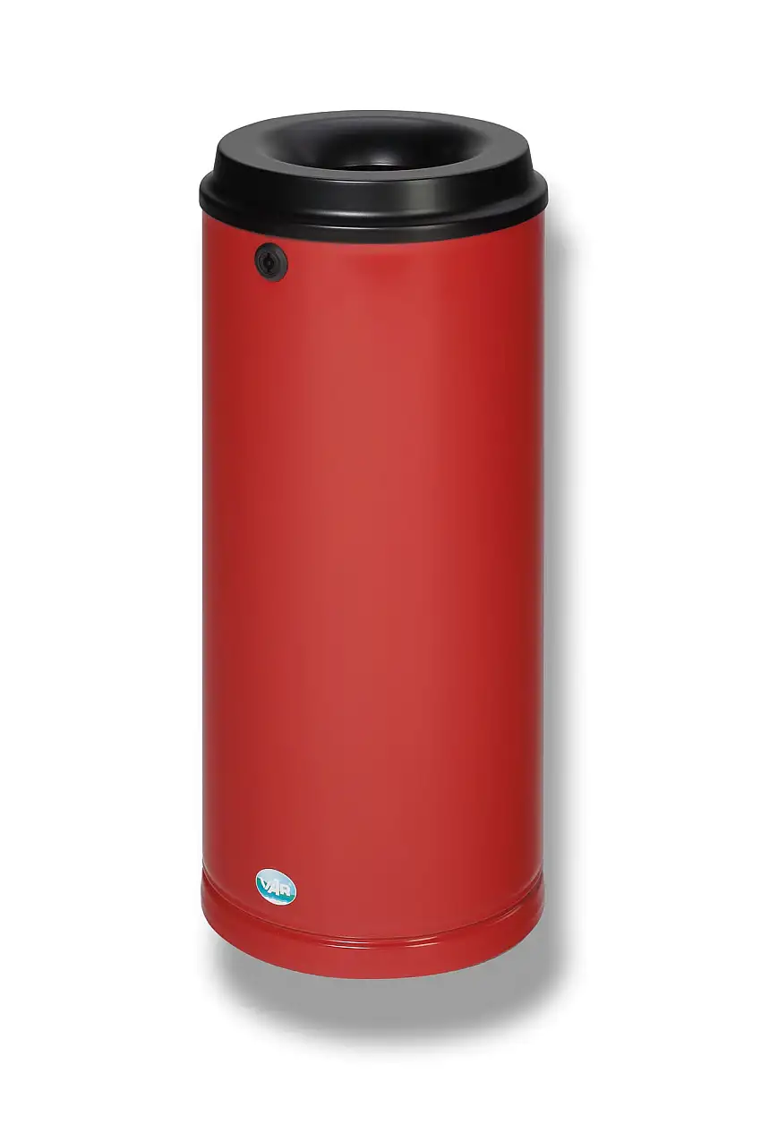 Robuster Papierkorb mit Wandhalterung | 24 Liter, HxBxT 58x25x25cm | Verzinkter Stahl | Rot