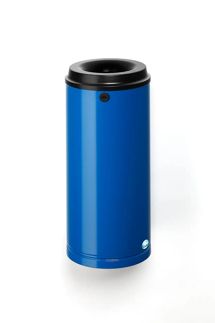 Robuster Papierkorb mit Wandhalterung | 24 Liter, HxBxT 58x25x25cm | Verzinkter Stahl | Blau