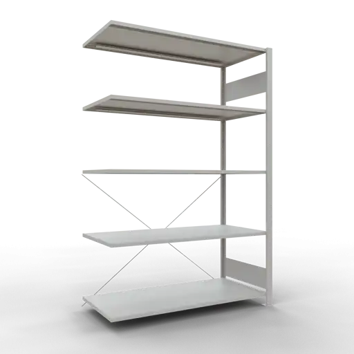 Schulte Fachbodenregal MULTIplus150 Stecksystem | Anbauregal | HxBxT 200x130x60cm | 5 Ebenen | Fachlast 150kg | Lichtgrau