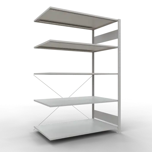 Schulte Fachbodenregal MULTIplus150 Stecksystem | Anbauregal | HxBxT 200x130x80cm | 5 Ebenen | Fachlast 150kg | Lichtgrau