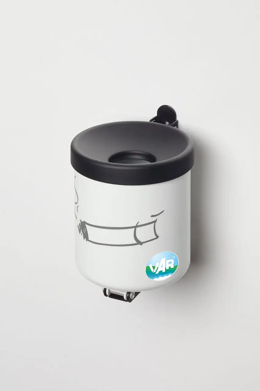 Robuster Ascher zur Wandmontage | 0,6 Liter, HxBxT 10x9x9cm | Stahl | Weiß